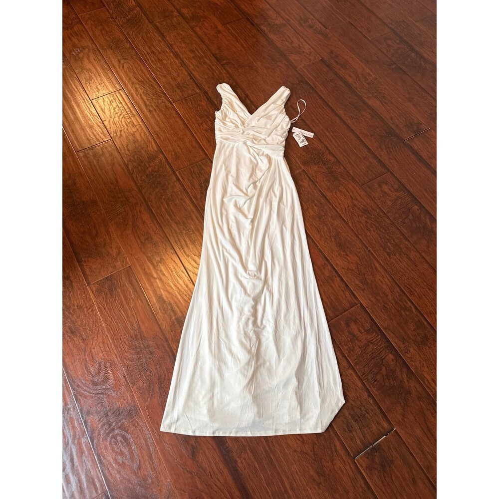 One by Eight White Maxi Dress Ruched V-Neck Elegant Gown – Wedding? Size 6